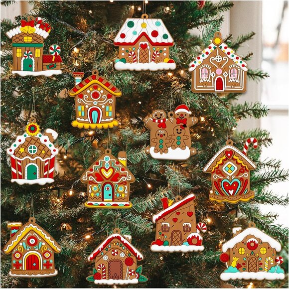 Other - Gingerbread House Ornaments Christmas Tree Decoration - 12pcs Gingerbread House